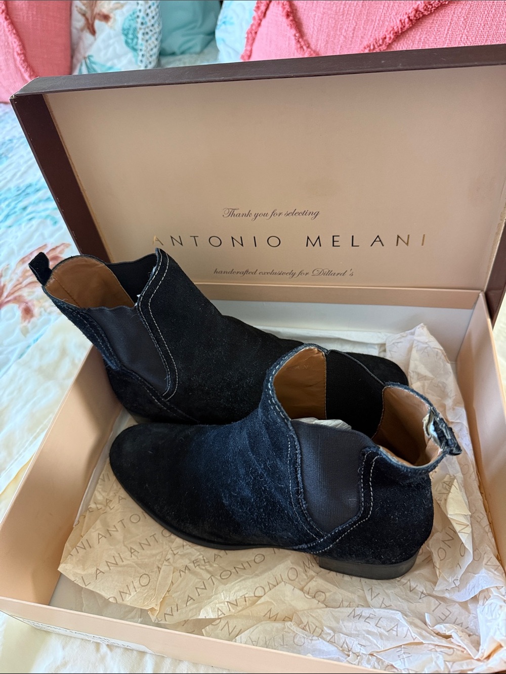 ANTONIO MELANI Black Suede Chelsea Ankle Boots